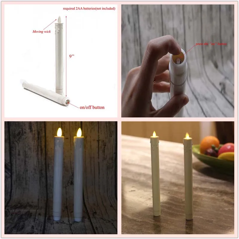 Buy 2Pcs Flameless Drip Ivory Taper LED Candles