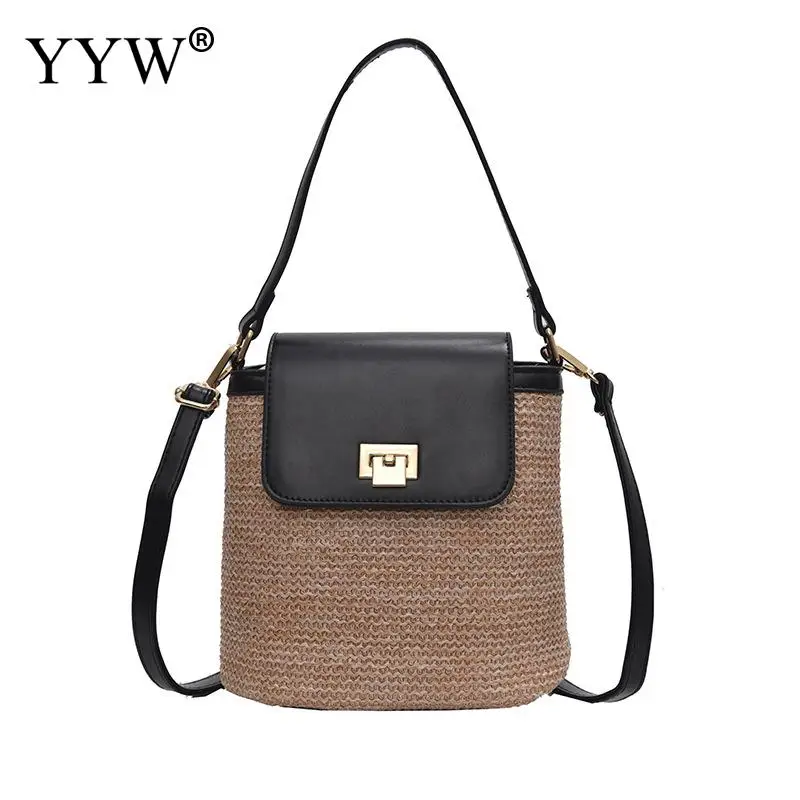 

Green Summer Straw Beach Bag Women Woven Tote Handbag And Purse New 2019 Sling Bucket Shoulder Pouch Bags Bolsa Feminina Black