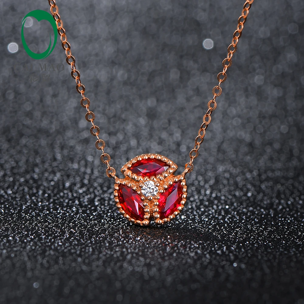 

Caimao Circle Design 0.44ct Natural Marquise Ruby Brilliant Cut Diamond 14kt Rose Gold Exquisite Pendant Chain for Women