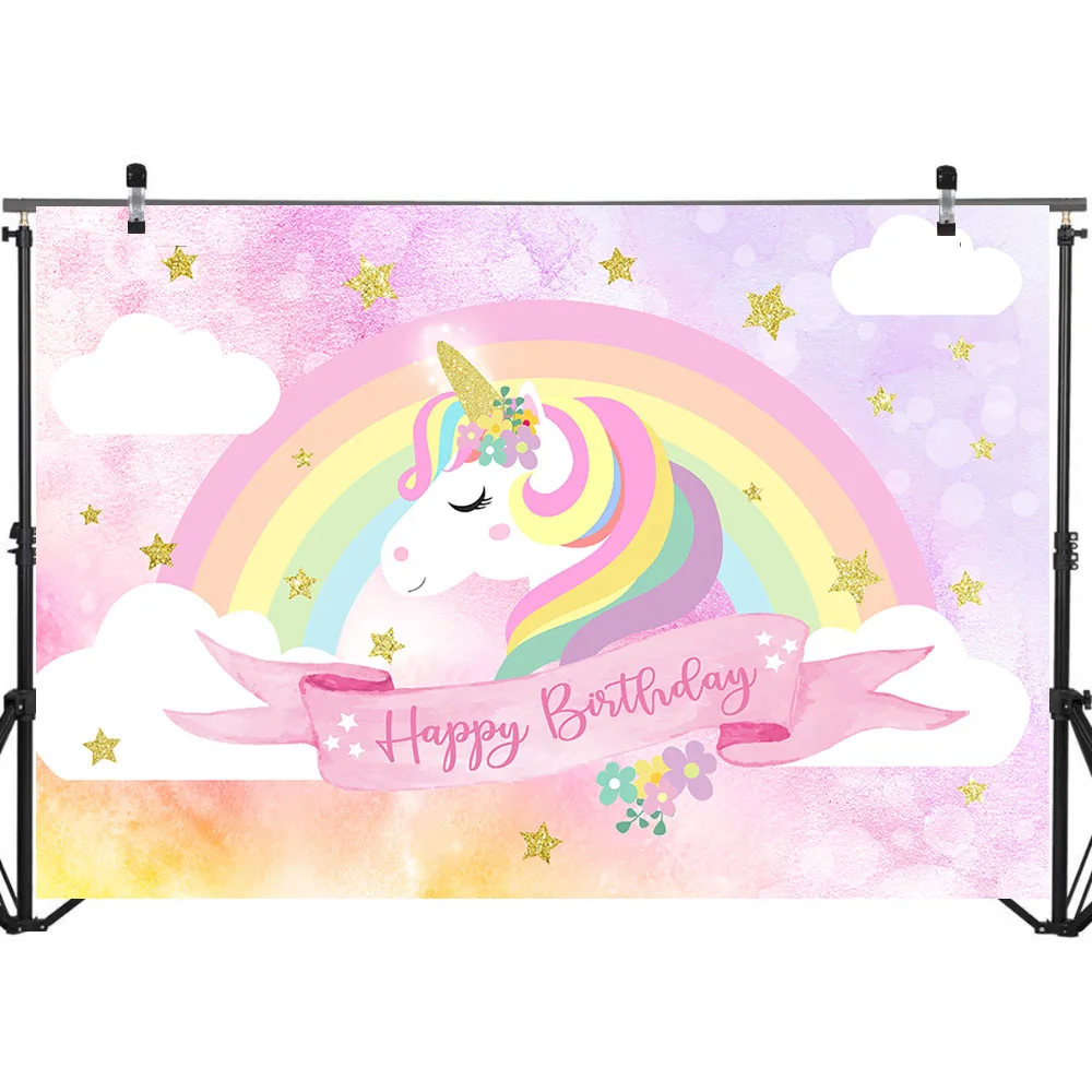 

Neoback Unicorn Birthday Backdrop Pink Rainbow Cloud Unicorn Photography Background Vinyl Unicorn Theme Birthday Party Backdrops