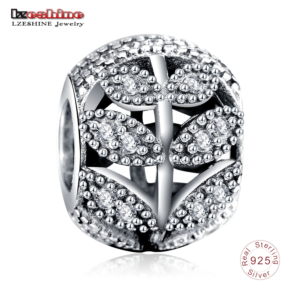 LZESHINE New Sparkling CZ Leave Openwork Charms Beads fit Original Bracelets Bangle Fashion 925 Sterling Silver Jewelry PSMB0852 | Украшения