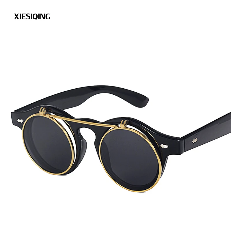 Флип Круглые тени солнцезащитные очки ретро Винтаж Для мужчин Для женщин Брендовая Дизайнерская обувь солнцезащитные очки в стиле панк классические очки UV400