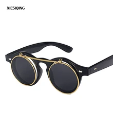 Флип Круглые тени солнцезащитные очки ретро Винтаж Для мужчин Для женщин Брендовая Дизайнерская обувь солнцезащитные очки в стиле панк классические очки UV400