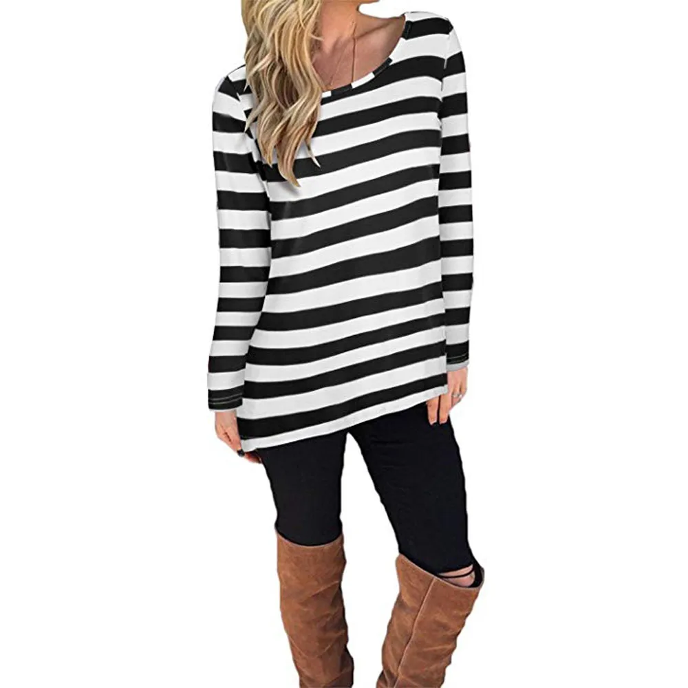 feitong High Quality T Shirt Women's Casual Stripe Long Sleeve Loose Women's Clothing T-shirt Christmas Pullover T-Shirt Tops