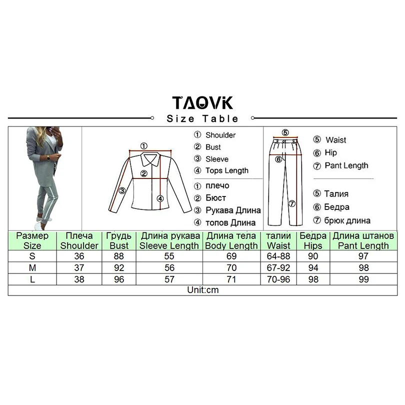 TAOVK Women's Suits Turn-down Collar Jacket White Striped Pant two Pieces Set Pant Suits woman's sport costumes Feminine clothes