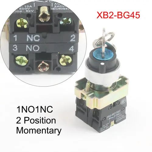 XB2-BG21/25/33/41/45/65/73 1NO/1NO1NC/2NO 2/3 позиции селектора кнопочный переключатель мгновенного/Сброс блокировки/блокировки - Цвет: XB2-BG45