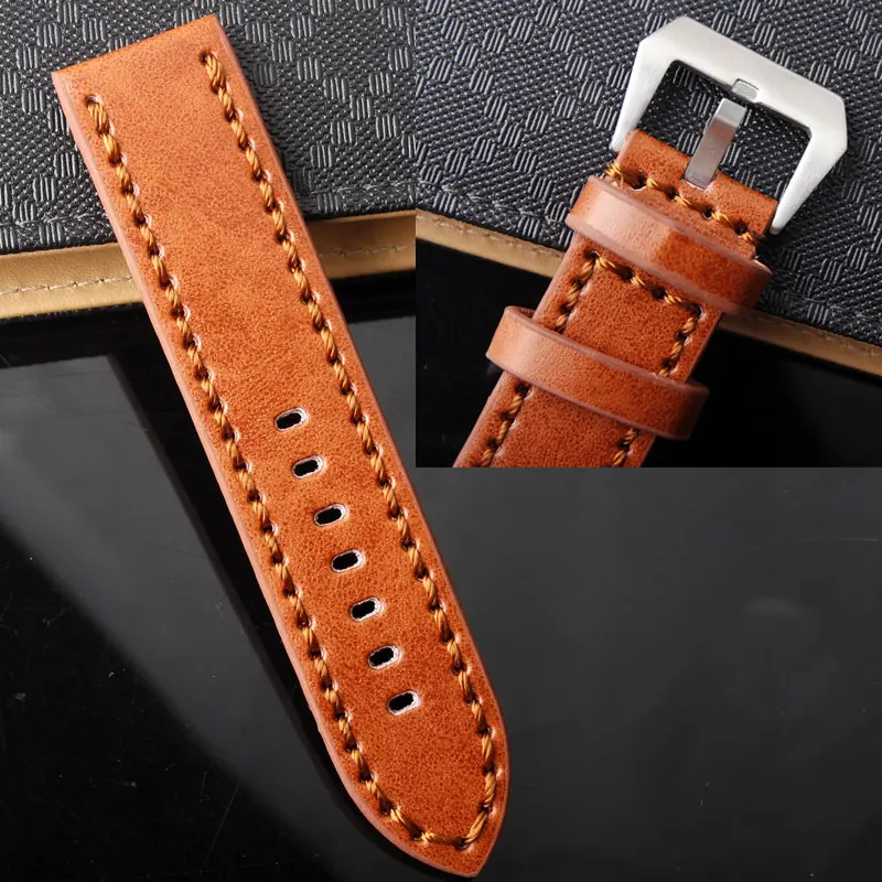 Прочный мужской кожаный ремешок высокого качества для мужчин 24 мм коричневый кожаный ремешок для часов винтажные Полосы Пряжка из нержавеющей стали