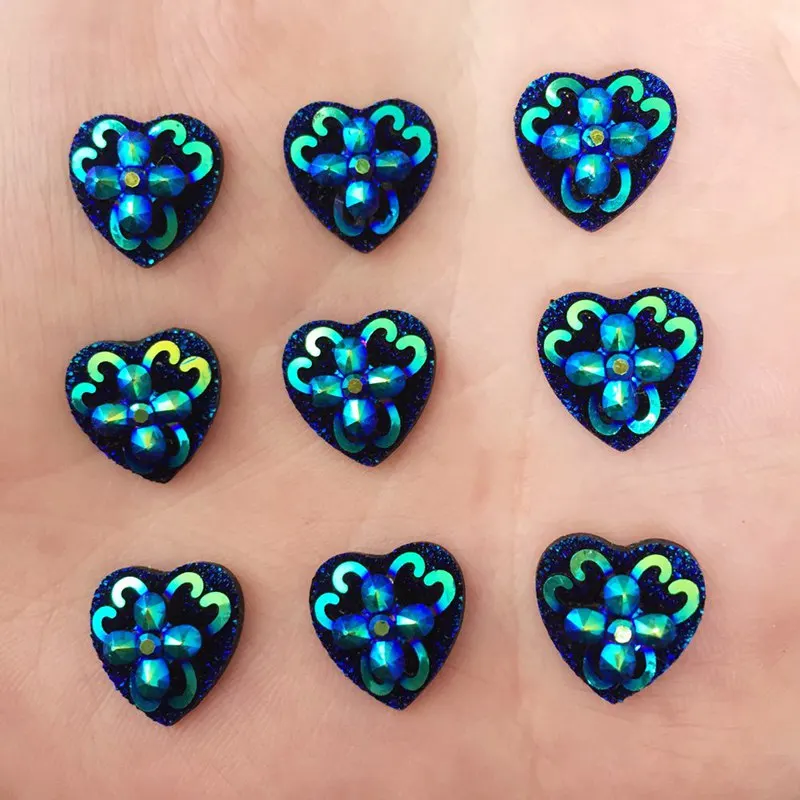 

NEW 60PCS 12mm mix AB Resin Heart FlatBack flower Rhinestone Appliques wedding Buttons D722