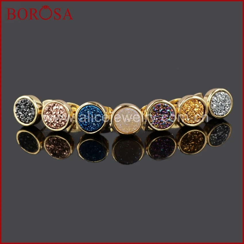 BOROSA 8 мм кристалл серьги гвоздики для Леди золото натуральный хрустальный титановый AB Модные женские серьги кварцевые ювелирные изделия G198