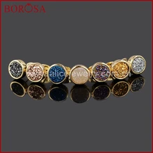 BOROSA 8 мм кристалл серьги гвоздики для Леди золото натуральный хрустальный титановый AB Модные женские серьги кварцевые ювелирные изделия G198