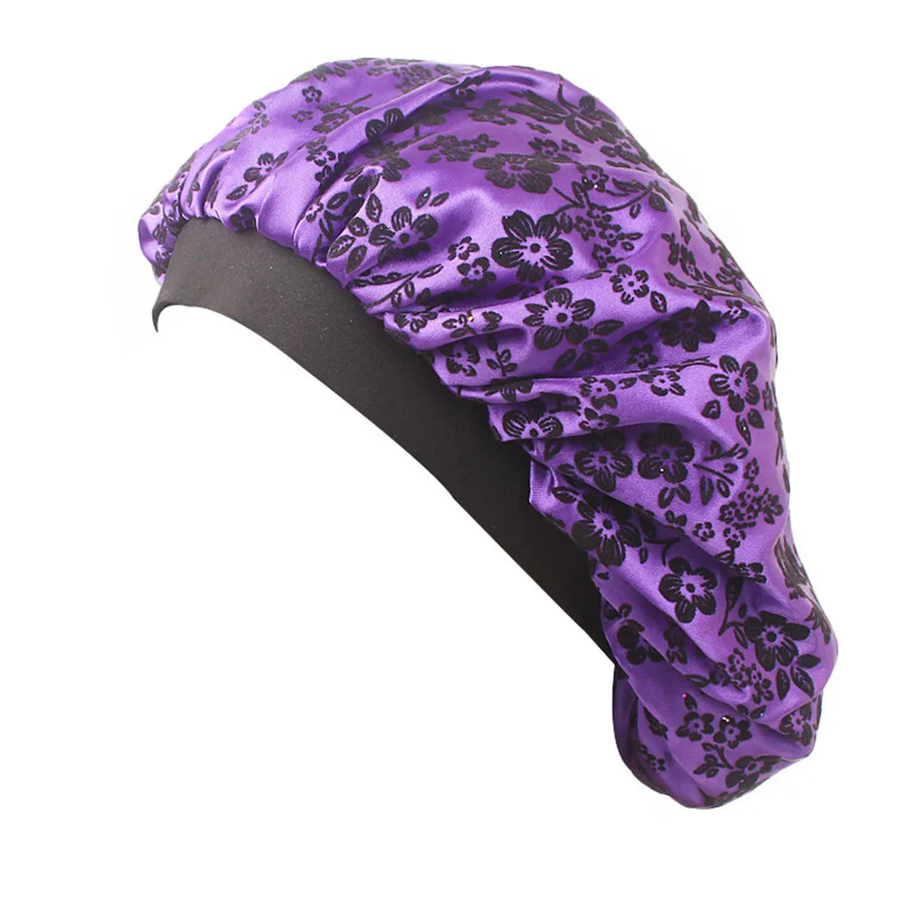 

new fashion design Long Hair Care Women Print flower Fashion Satin Bonnet Cap Night Sleep Hat Silk Cap Head Wrap new year gift