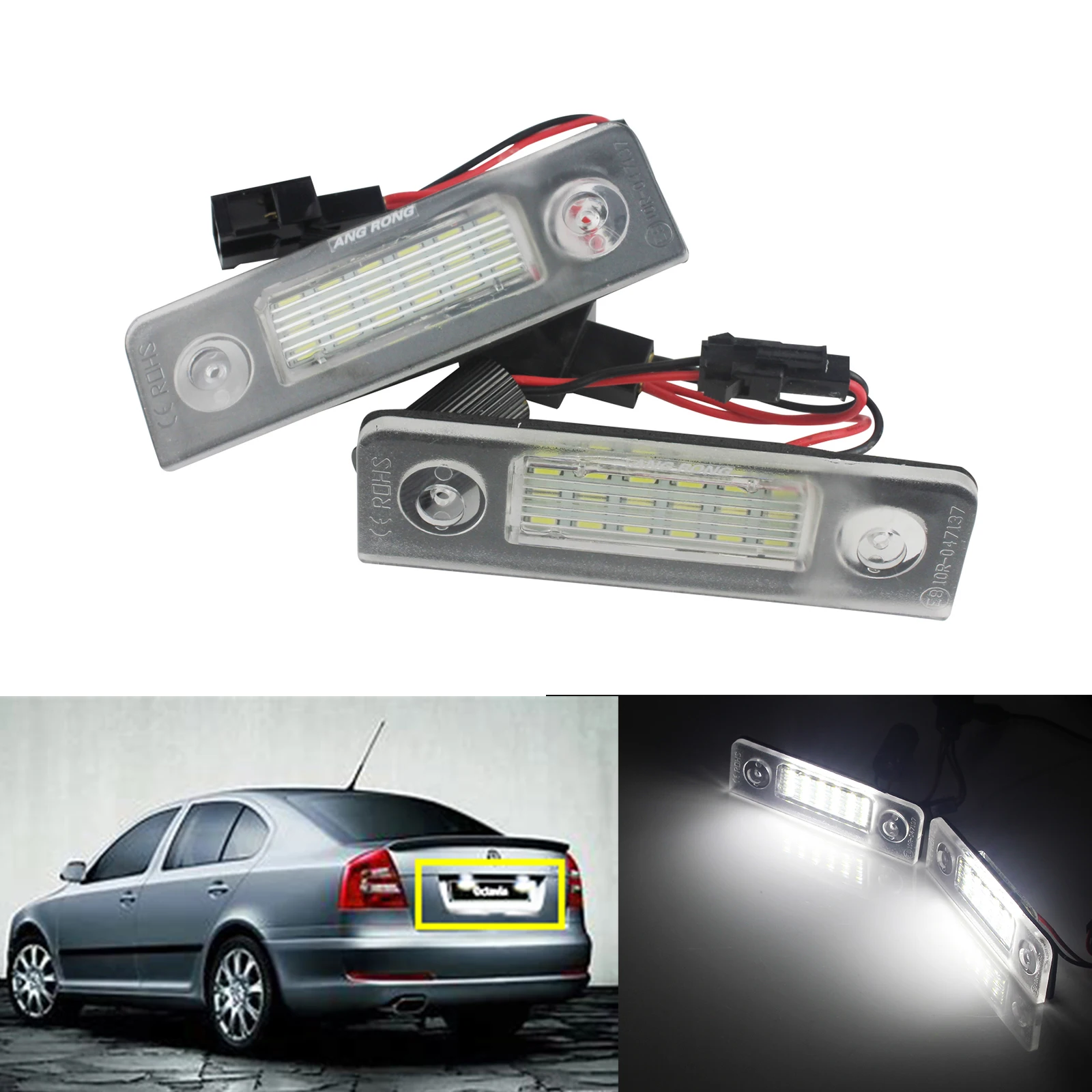 ANGRONG 2x LED License Number Plate Light For Skoda Octavia 1Z 200413
