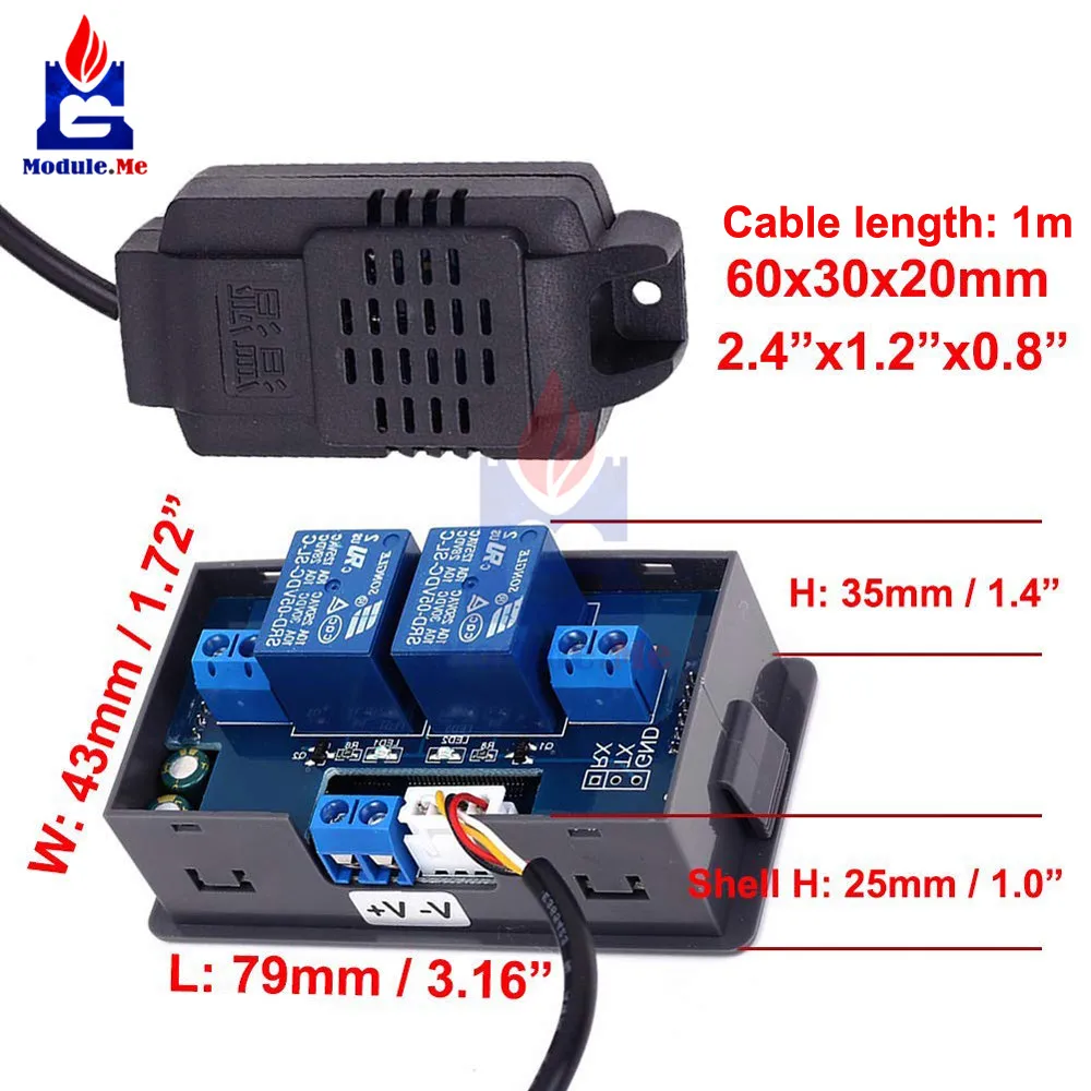 DC 6V-30V 10A Thermostat Temperature Humidity Controller SHT20 Sensor XY-WTH1