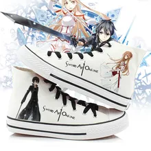 Аниме Меч Книги по искусству-модная парусиновая обувь с высоким берцем без каблука Kirito Асуна печатных Сапоги аниме Косплэй совета обувь A50914