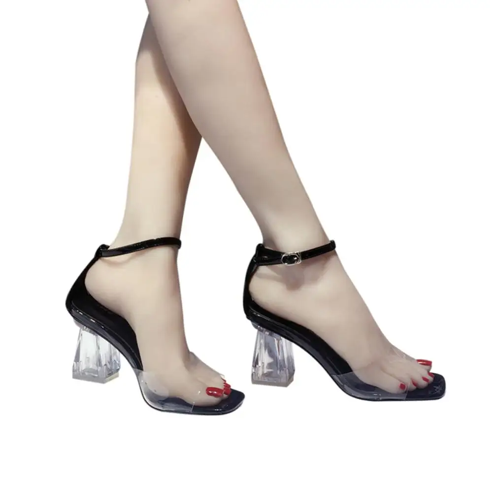 Sangle Cheville Sandales Sandalias Talons Mode 2018 Block Bout Transparentes Femmes Ouvert À Haute Black Party Hauts silver Pompes 8ddz4w