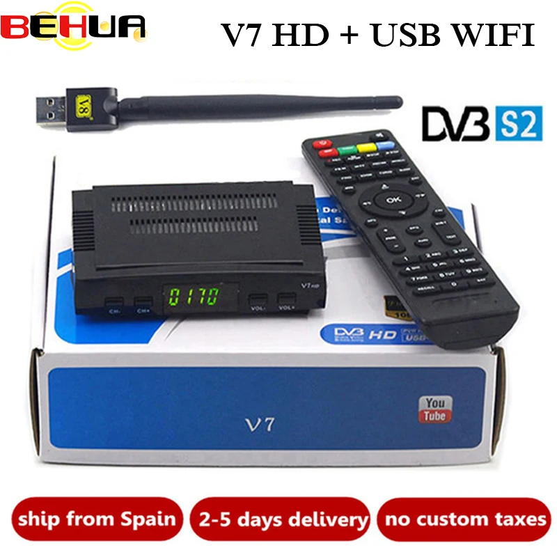 

V7 5pcs Satellite Receiver RT5370 Mini TV Receiver USB WiFi adapter For V7 HD Decoder AV cable optional dvb-s2 powervu Wholesale