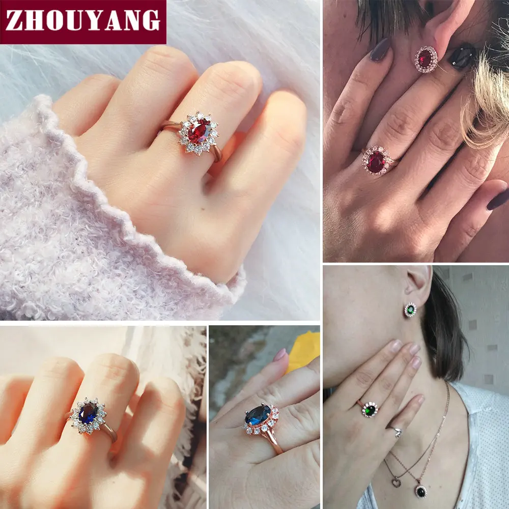 Женское кольцо с красным кристаллом zhoyang элегантные кольца для помолвки и