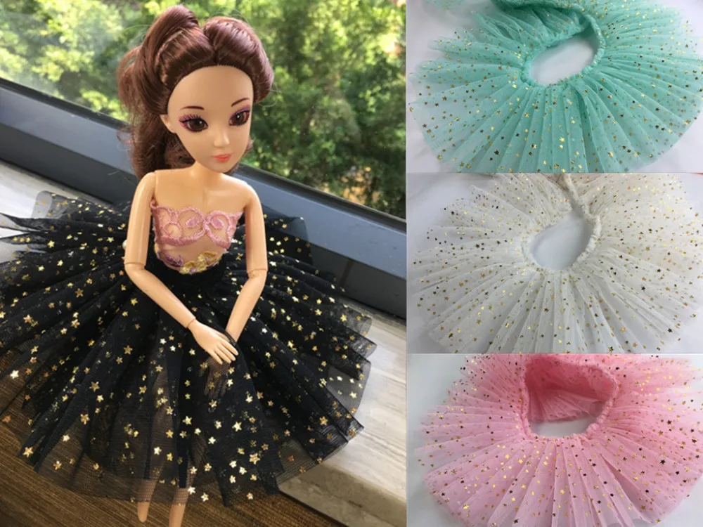 

10CM Wide Hot Golden Small stars 3D Tulle Lace-up lotus leaf pleated lace ribbon toy skirt for dolls lace collar neckline edging