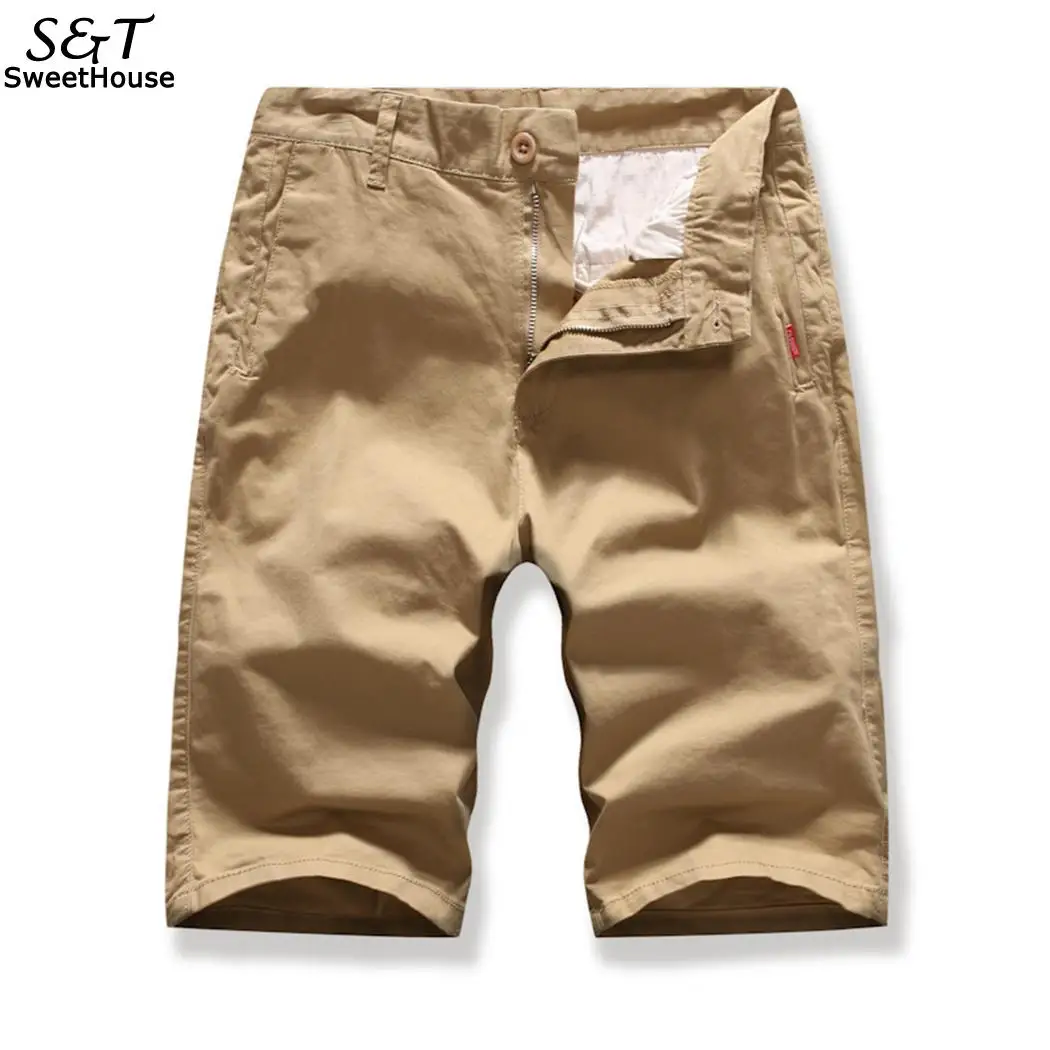 khaki Новая модная мужская повседневная многокарманная однотонная застежка-молния с карманами, брюки средней длины на пуговицах - Цвет: khaki