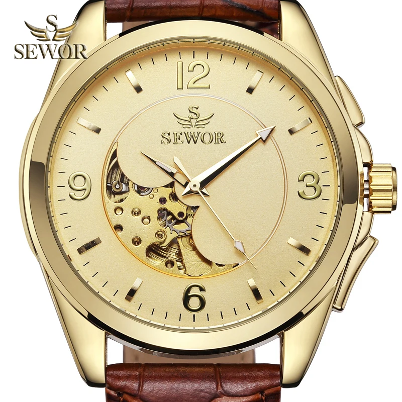 

SEWOR 2019 Luxury Brand Mens New Fashion Leather Band Hollow Mechanical Automatic Watch Men Sport Watch relogio masculino C361