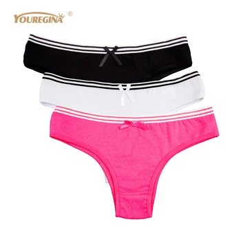 

YOUREGINA Underwear Women Sexy Bowknot Striped Soft Panties Cotton Briefs Female Underwear Lingerie Plus Size G-String 3pcs/lot