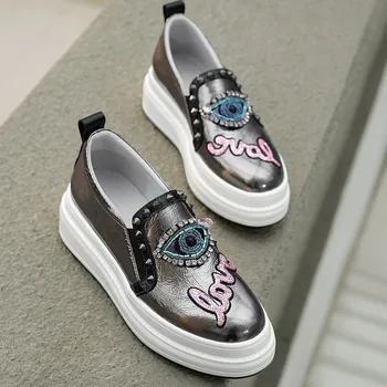 

MLJUESE 2020 fashion sneakers cow leather casual shoes autumn spring letters Vulcanize Shoes platform sneakers size 34-40