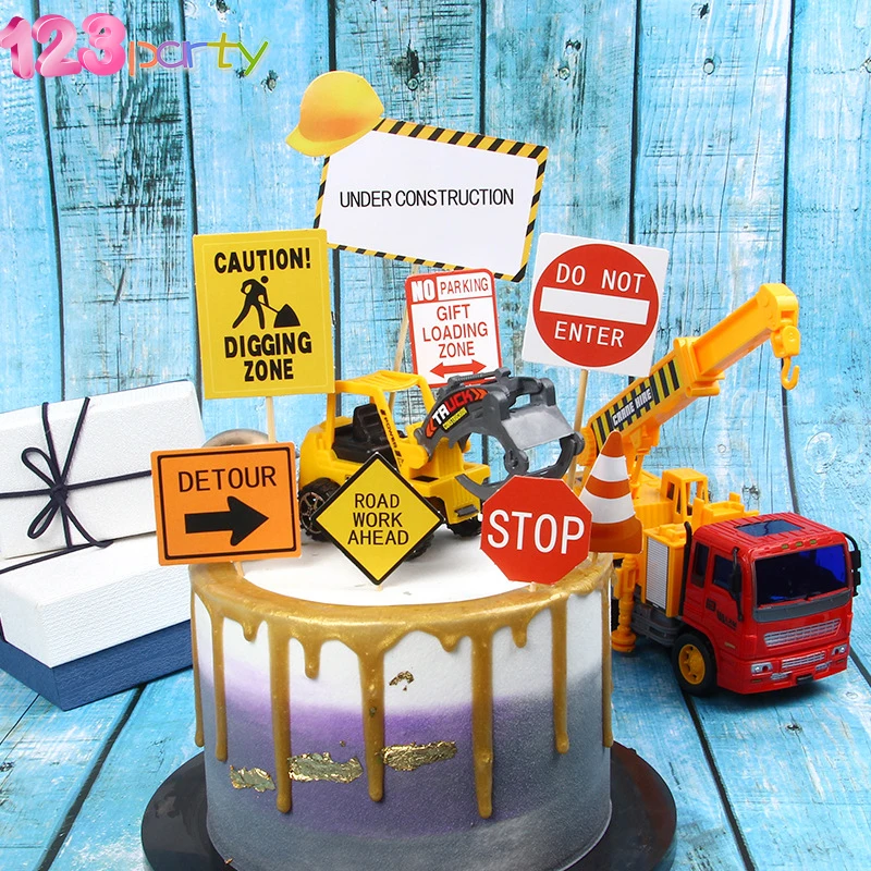 1 Ensemble De Panneaux De Construction De Voiture Modele De Barrage Routier Drapeau Gateau Decoration D Anniversaire Pour Enfant Fournitures De Fete Prenatale Drapeau De Fete Aliexpress