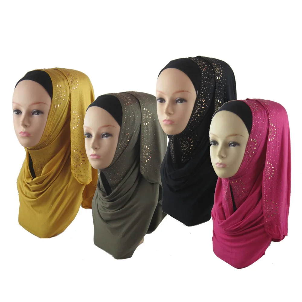 

Muslim hijabs Newest Fashion Cotton Headband Charm scarf & shawls for Women Rivet islamic hijab 20 clolors free shipping