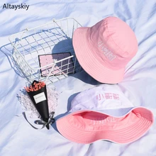 Шляпы-ведерки, женские, затененные от солнца, плоские, с вышитыми буквами, Рыбацкая шляпа, корейский стиль, однотонные, простые, для девочек,, новые, шикарные, женские, модные