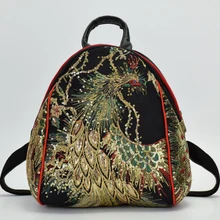 Chinese Style Phoenix Embroidered Backpack Canvas National Tribal Ethnic Embroidered Floral Backpacks Women Back Pack Bag 2018 floral embroidered yoke overlap back top
