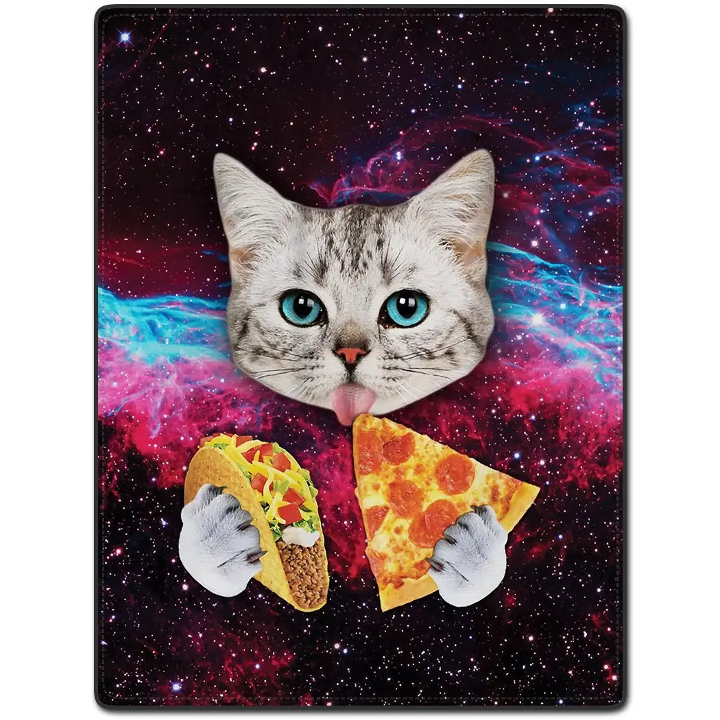 Memory Home Custom Blankets Funny Cat Starry Pizza Eat Beautiful