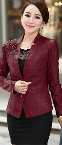 Женские кожаные куртки, женские осенние зимние элегантные Куртки из искусственной кожи, мотоциклетные короткие дизайнерские тонкие кожаные куртки, пальто 5XL - Цвет: wine red