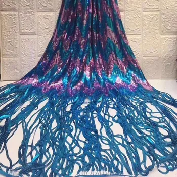 

2019 High Quality African Lace Fabric blue French Net Embroidery Sequins Tulle Lace Fabric For Nigerian party Dress