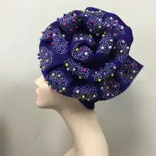 Новое поступление нигерийская Кружевная повязка на голову ASO OKE Auto Gele с бисером gele красивый дизайн-J5