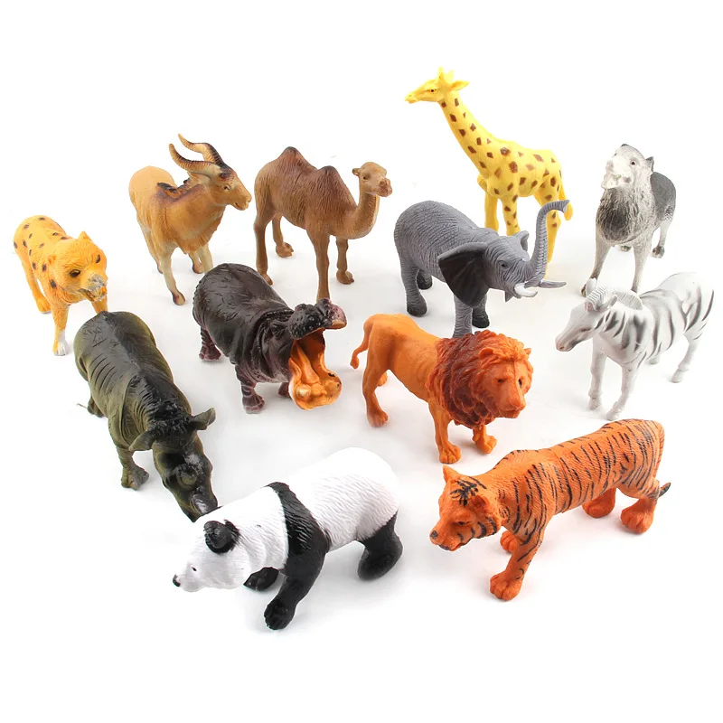 12Pcs/Set Plastic Zoo Animal Figure Model Tiger Leopard Hippo Kids Toys  Gift New Educational Animals & Nature Toys & Hobbies 