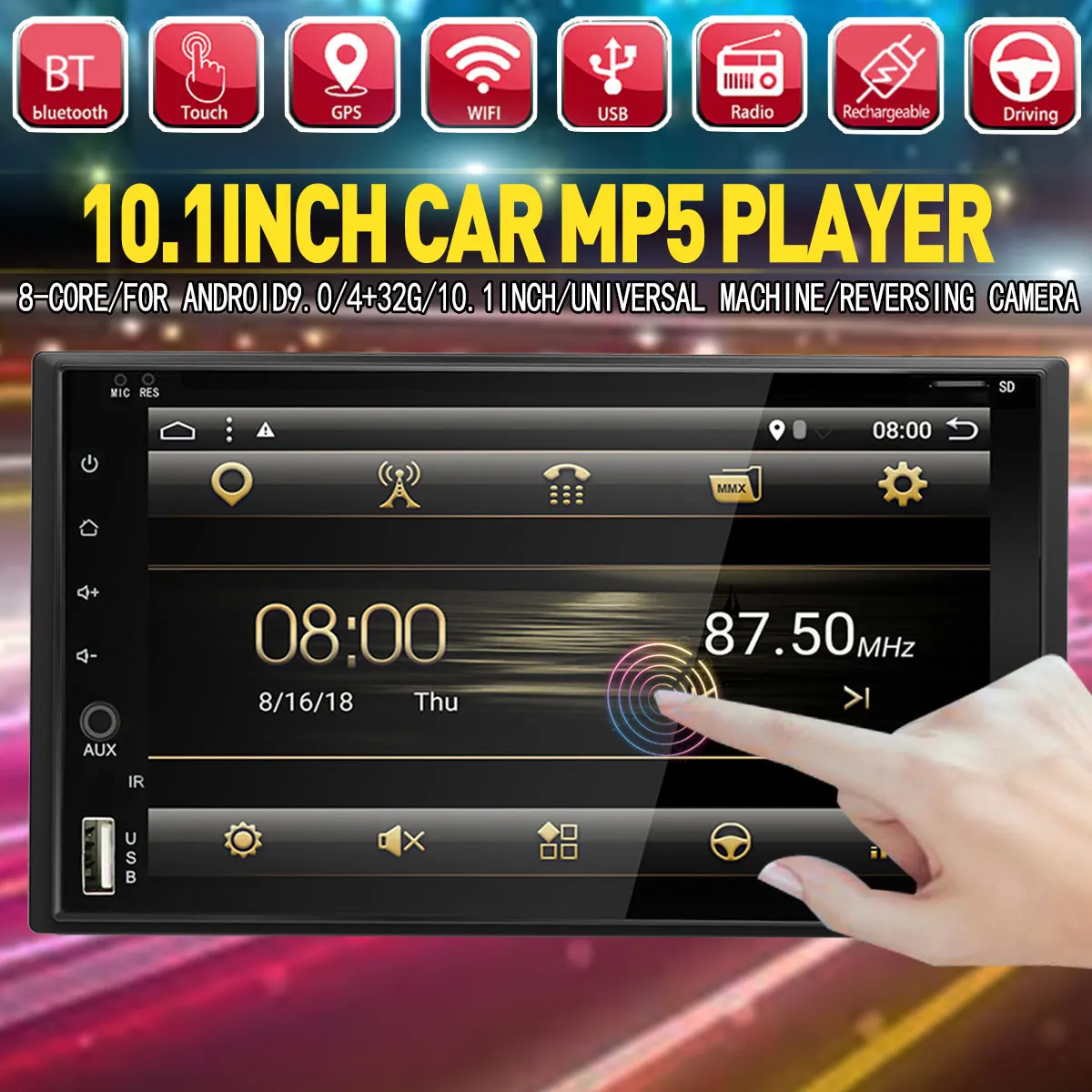 

10.1" Android 9.0 8core 4+32G Car MP5 Player PX6 bluetooth Radio GPS 2DIN Touchable Car Multimedia Player with Backup Camera