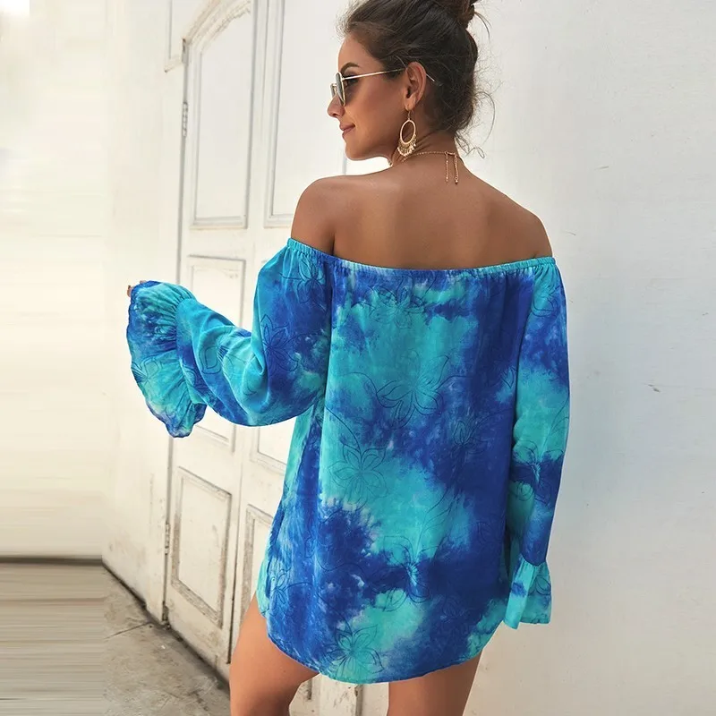 Boho Off Shoulder Blouse Shirt Women Summer Floral Printed Blouses Femme Bohemian Lantern Sleeve Slash Neck Blusa Tops Mujer