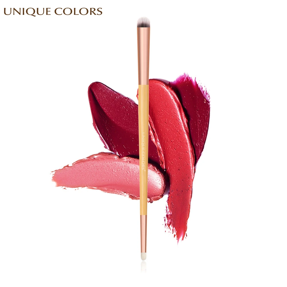 

UNIQUE COLORS 1Pcs Double Head Makeup Brush Silkworm Eye Shadow Lip Brush Bamboo Handle Eye Lipstick Make up Brush Cosmetic Tool
