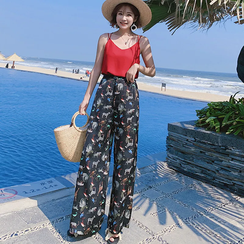 

Real shot holiday Thailand female wide leg pants 2019 new large size bohemian wide leg pants beach travel pants