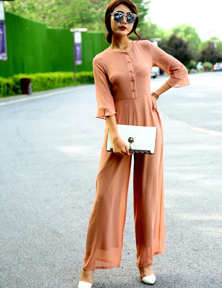 Jumpsuit for Women 2018 Bohemian Summer Party Overalls Rompers Chiffon Elegant Light Pink Full Length Bodysuit S M L XL Size Jumpsuit for Women 2018 Bohemian Summer Party Overalls Rompers Chiffon Elegant Light Pink Full Length Bodysuit S M L XL Size