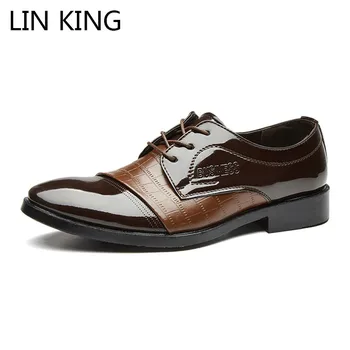 

LIN KING Big Size 38-48 Men's Wedding Shoes Lace Up Pointed Toe Formal Shoes Male Ankle Office Work Shoes Oxfords Dress Shoes