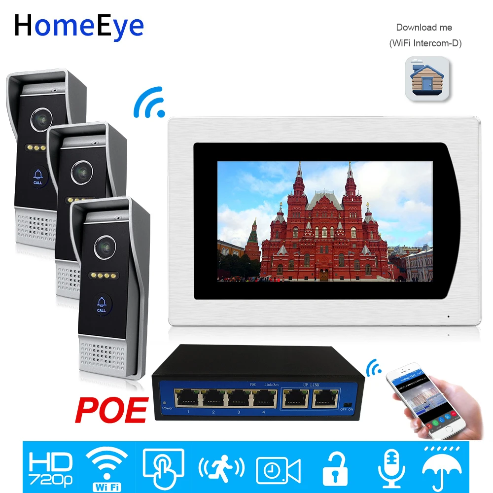 

Wifi Video Intercom Smart Phone App Unlock IP Video Door Phone 3 Doors Home Access Control System Motion Detection Touch Screen