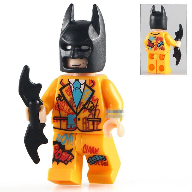 Goedkoop Enkele Koop BATMAN MOVIE Comic Boek Pow Tuxedo Batman Pak SUPERHEROES Model Minifig Monteren Model DIY Bouwstenen Kinderen Speelgoed