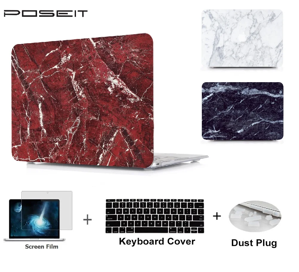 

Plastic marble Hard Case Cover Laptop Shell+Keyboard Cover+Screen Film+Dust Plug For Macbook Air Pro Retina Touch Bar 11 to 15"