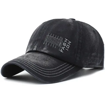 

Men's and Women's Washed Denim Baseball Hat with Embroidered letter Thread Breathable eyelet Pre-curved visor Adjustable Dad Hat