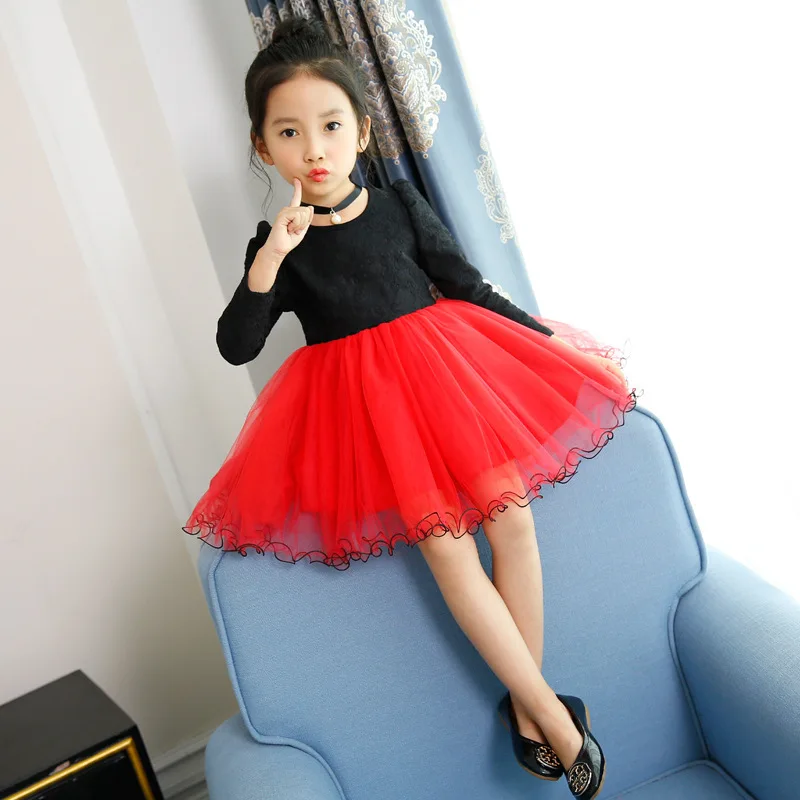 Autumn Winter Spring Kids Girls Long Sleeve Tutu Dress Girl Lace Party