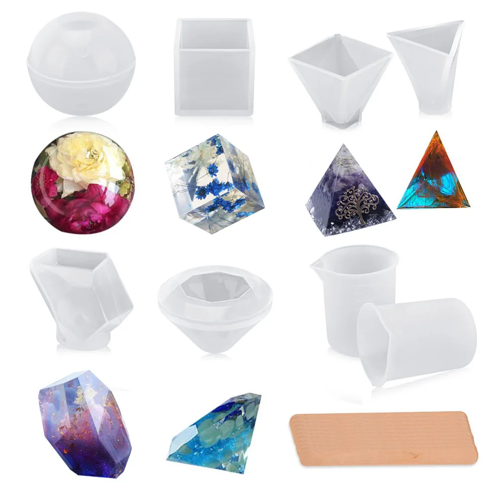 

6 Pack Resin Casting Molds Epoxy Resin Spherical Cubic Diamond PyramidTriangular Pyramid Stone Shape Mold For Making Jewelry