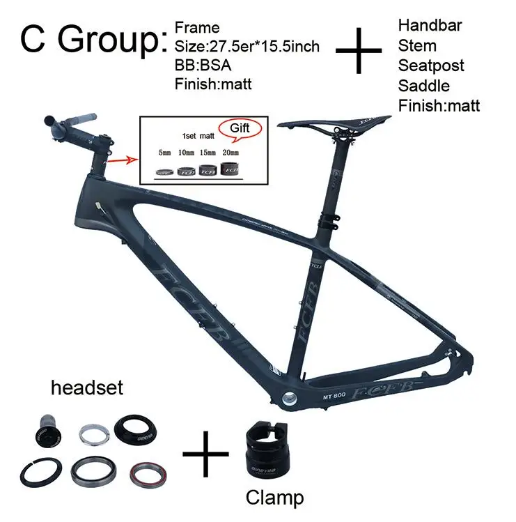 FCFB T800 карбоновая mtb рама 26,5/27er mtb карбоновая рама карбоновая для горного велосипеда 142*12 или 135*9 мм велосипедная матовая рама - Цвет: C Group