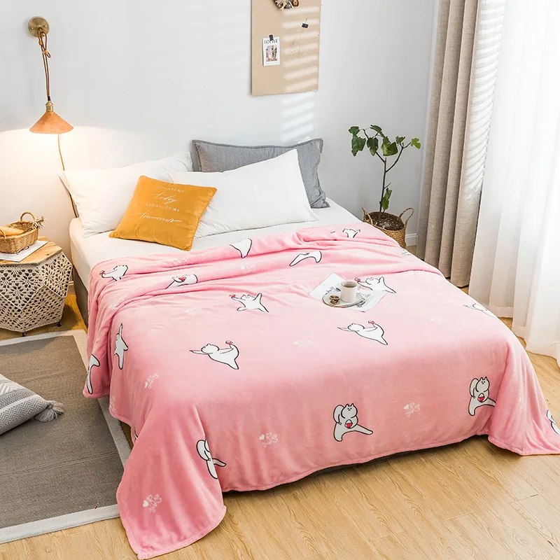 

Brand PINK cotton cat pattern bedspread blanket decorations for home coral fleece throw cover on the bed for children or adults