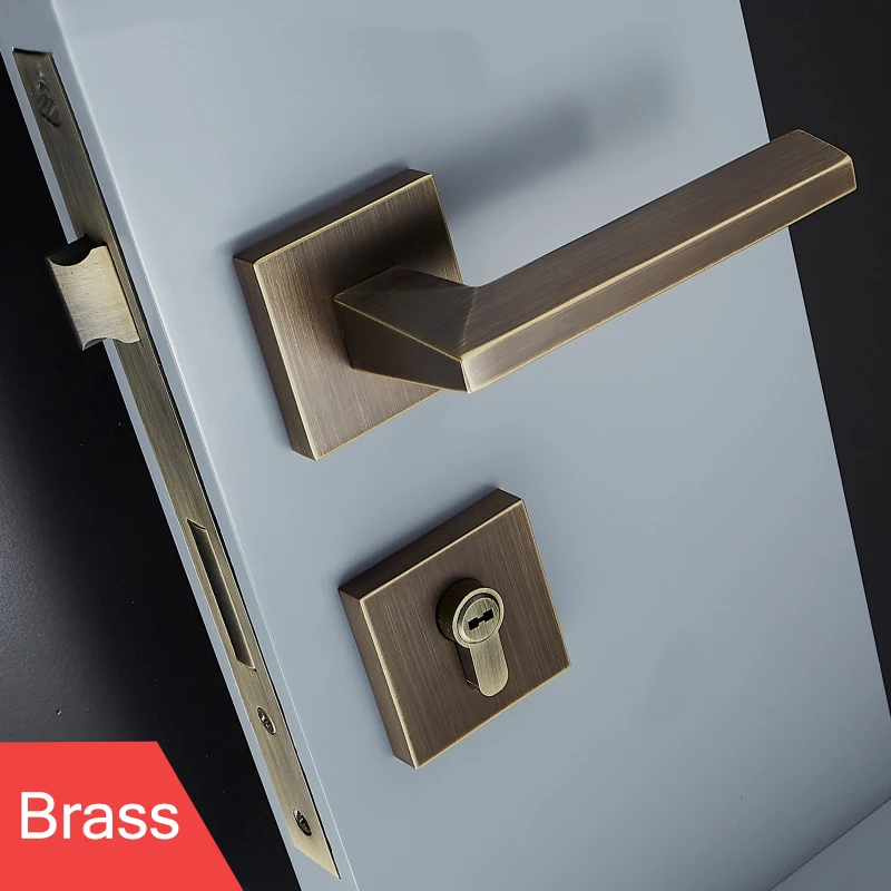  1Set Square Brass Door Lock Modernized Style Interior Door Bedroom Door Lock for 35-50mm Door with  - 33048067766